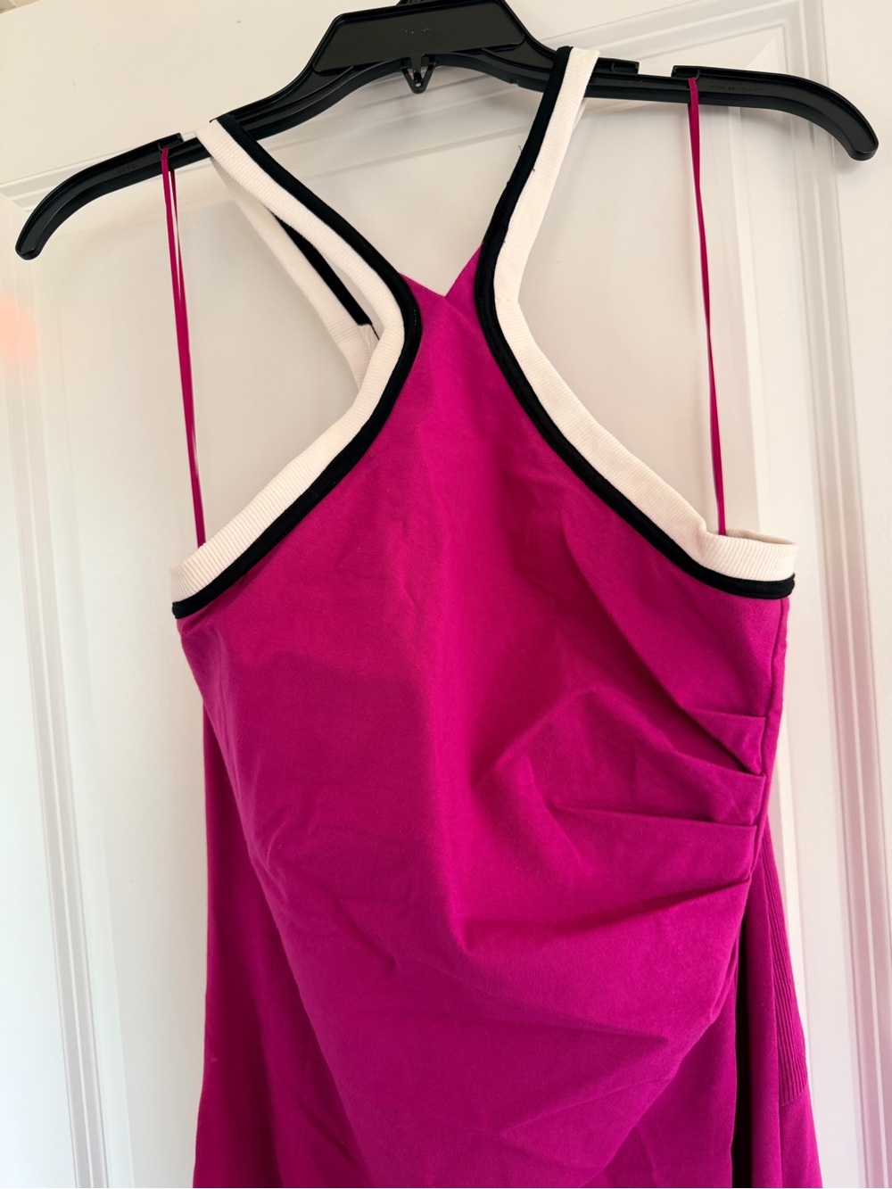 Daily Practice Anthropologie Magenta Halter Dress with Cute Striped Trim